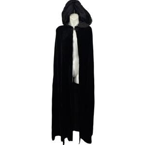 Nadine Vintage Velvet USA Made Hooded Cape Long Whimsigoth Pleated Ruffle O/S